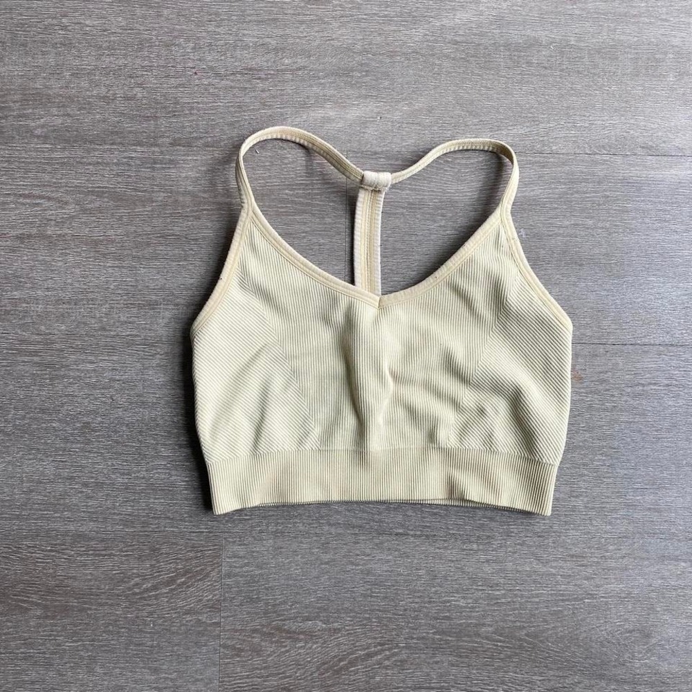 Small Yellow Yogalicious Ribbed Y back Top Cropped 1112